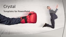 Presentation with boxing - Amazing slides having workforce replacement - arm with red boxing gloves backdrop and a  colored foreground