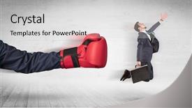  Presentation with pink boxing gloves - PPT theme enhanced with workforce replacement - arm with red boxing gloves background and a  colored foreground