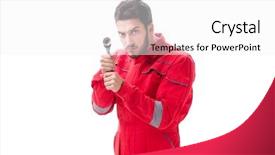  Presentation with cablage automobile - Slide deck enhanced with workforce replacement - funny automobile mechanic with wrench background and a white colored foreground