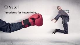  Presentation with pink boxing gloves - Audience pleasing presentation theme consisting of workforce replacement - huge boxing gloves punches innocent backdrop and a  colored foreground