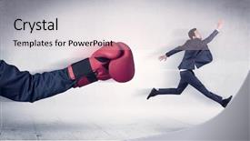  Presentation with boxing - Presentation having workforce replacement - huge boxing gloves punches innocent background and a  colored foreground