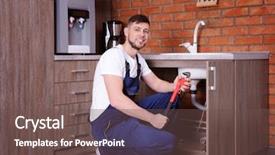  Presentation with pipes - Colorful presentation theme enhanced with workforce replacement - plumber repairing sink pipes backdrop and a tawny brown colored foreground