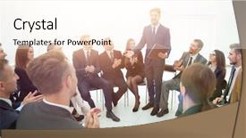  Presentation with mentoring business motivation coaching success - Slides having workgroup - business people applauding the coach background and a cream colored foreground