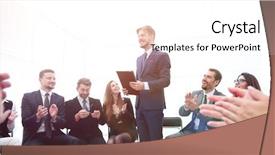  Presentation with mentorship mentoring business motivation coaching - Theme featuring workgroup - business team applauding the coach background and a white colored foreground