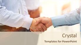  Presentation with shaking hands - Slide deck having workgroup - businessman and a co-worker shaking background and a cream colored foreground