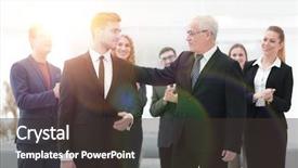  Presentation with partners - PPT theme consisting of workgroup - portrait of business partners background and a dark gray colored foreground