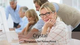  Presentation with business training - Colorful PPT layouts enhanced with workgroup - senior woman attending training business backdrop and a  colored foreground