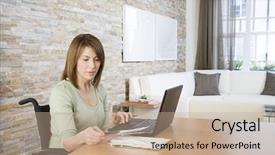  Presentation with alone - Cool new slides with working alone - disabled woman telecommuting backdrop and a coral colored foreground