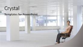  Presentation with full length portrait two men women brown sweater - Beautiful PPT layouts featuring working alone - full length portrait of young backdrop and a light gray colored foreground