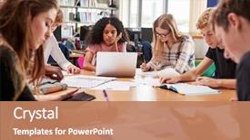  Presentation with college students - Amazing slide deck having working around table in library backdrop and a coral colored foreground