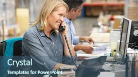  Presentation with warehouse - Beautiful slide set featuring working at desk in warehouse backdrop and a ocean colored foreground