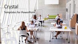  Presentation with working - Cool new PPT layouts with working at desks in office backdrop and a white colored foreground