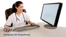  Presentation with nurse - Audience pleasing PPT theme consisting of working at her computer backdrop and a coral colored foreground