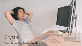  Presentation with remote working - Theme consisting of working-at-home-asian-mature background and a soft green colored foreground