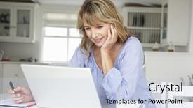  Presentation with free aging at home - Presentation theme with working at home on laptop background and a light blue colored foreground