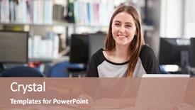  Presentation with female college student for health check up - Colorful PPT layouts enhanced with working at laptop in college backdrop and a coral colored foreground