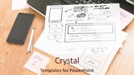  Presentation with mobile applications - Slide deck enhanced with software desihn - designer working at new mobile background and a  colored foreground