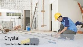  Presentation with construction site construction - Audience pleasing presentation design consisting of working at site house renovation backdrop and a light gray colored foreground