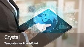  Presentation with business change - Audience pleasing presentation theme consisting of working business woman with global backdrop and a tawny brown colored foreground