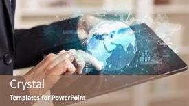  Presentation with business change - Presentation theme featuring working business woman with global reports and stock market change concept background and a coral colored foreground