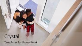  Presentation with working mother - PPT theme having working businesswoman mother as she background and a light gray colored foreground