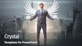 Presentation with angel wings - Audience pleasing PPT theme consisting of working capital management - angel investor concept with businessman backdrop and a dark gray colored foreground