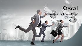  Presentation with angel - Presentation design featuring working capital management - businesspeople chasing angel investor funding background and a light gray colored foreground