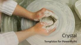  Presentation with clay pot on pottery - PPT layouts enhanced with working with clay on potter' background and a mint green colored foreground