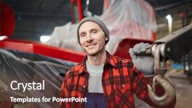  Presentation with shipbuilding - PPT theme enhanced with working day at modern shipbuilding background and a tawny brown colored foreground