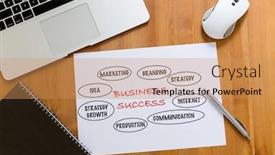  Presentation with desk - PPT theme enhanced with working-desk-with-laptop-computer and a coral colored foreground