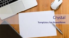  Presentation with advertising - Audience pleasing PPT layouts consisting of working desk with laptop computer blank paper for advertising backdrop and a sky blue colored foreground