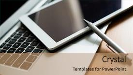  Presentation with cyber stalking computer laptop suffering - Cool new presentation theme with working desk with laptop computer backdrop and a coral colored foreground