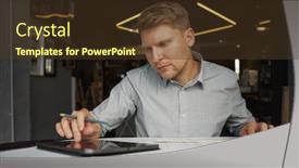  Presentation with office desk reception - Slide set featuring working-engeneer-at-the-desk background and a tawny brown colored foreground