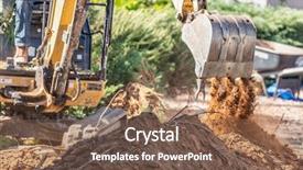  Presentation with construction digging - Presentation theme featuring working excavator tractor digging background and a violet colored foreground