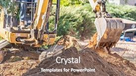  Presentation with construction digging - Slide deck enhanced with working excavator tractor digging background and a violet colored foreground