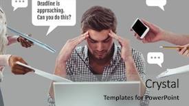  Presentation with stressed - Beautiful slide set featuring working for deadline under pressure backdrop and a light gray colored foreground