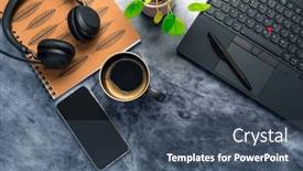  Presentation with home office - Presentation design having working-from-home-desk-office background and a  colored foreground