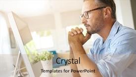  Presentation with mature students sitting at desks - PPT theme featuring working from home on desktop background and a coral colored foreground