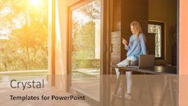  Presentation with free family - Audience pleasing presentation theme consisting of working-from-home-woman-talking backdrop and a coral colored foreground