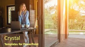  Presentation with free family - PPT theme having working-from-home-woman-talking background and a tawny brown colored foreground