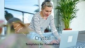  Presentation with free family - Presentation design featuring working-from-home-woman-talking background and a light blue colored foreground