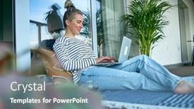  Presentation with free family - Slides enhanced with working-from-home-woman-talking background and a teal colored foreground