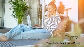  Presentation with free family - Presentation theme consisting of working-from-home-woman-talking background and a coral colored foreground