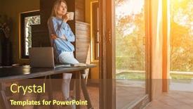  Presentation with social distancing - PPT layouts having working-from-home-woman background and a tawny brown colored foreground