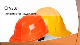  Presentation with textile industry white - PPT theme featuring working gears - helmets isolated on white background background and a white colored foreground