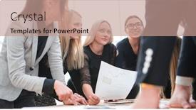  Presentation with strategy - Beautiful PPT theme featuring working-group-discussing-the-new backdrop and a coral colored foreground