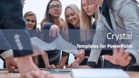  Presentation with strategy - Slide deck with working-group-discussing-the-new background and a ocean colored foreground