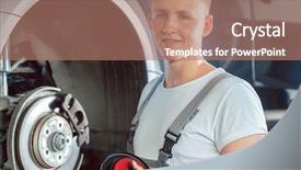  Presentation with mechanic shop - Presentation theme having working hard at the modification background and a coral colored foreground