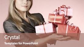  Presentation with gift - PPT layouts featuring working holiday - business-woman gift background and a coral colored foreground