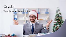  Presentation with collage of families celebrating christmas - Beautiful slide deck featuring working holiday - young businessman celebrating christmas backdrop and a white colored foreground